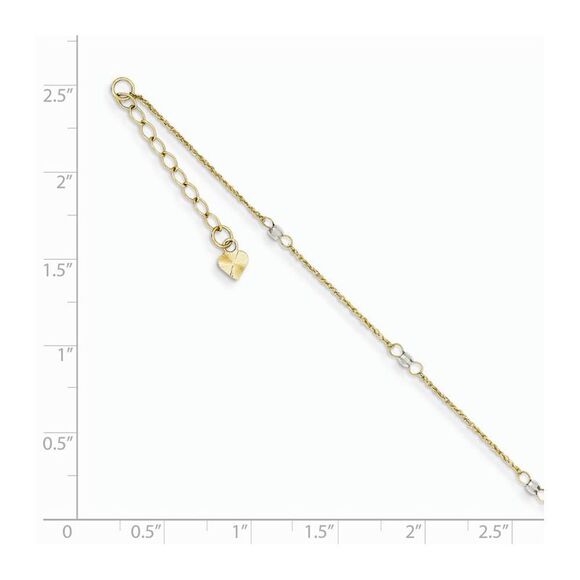 14k Two-Tone Gold Ropa and Mirror Bead Chain Anklet, 9-10 Inch - Picture 2 of 4